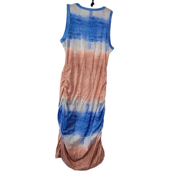 Women's Blue Tie Dye Sleeveless Mini Dress Side Ruched Size Small - Picture 2 of 8